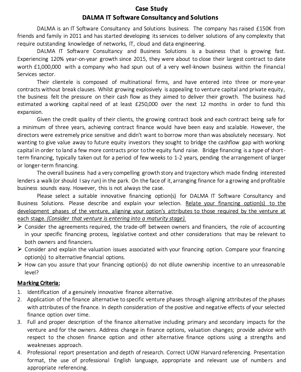  Please help me answering this case study Case Study DALMA IT