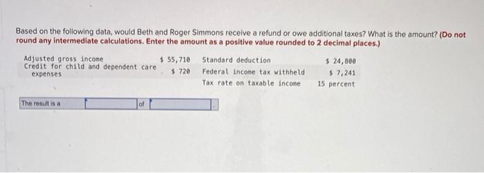  Based on the following data, would Beth and Roger Simmons receive