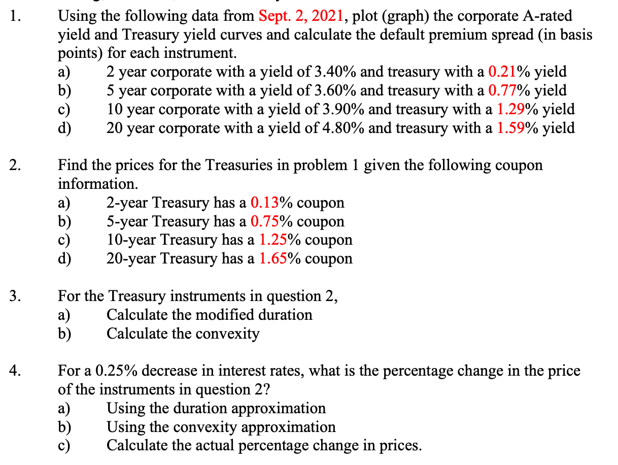 How do you solve these questions using excel? 1. Using the following