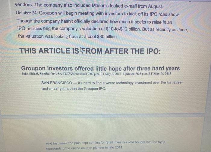 you think IPO investors feel cheated? 3. Given the events related to