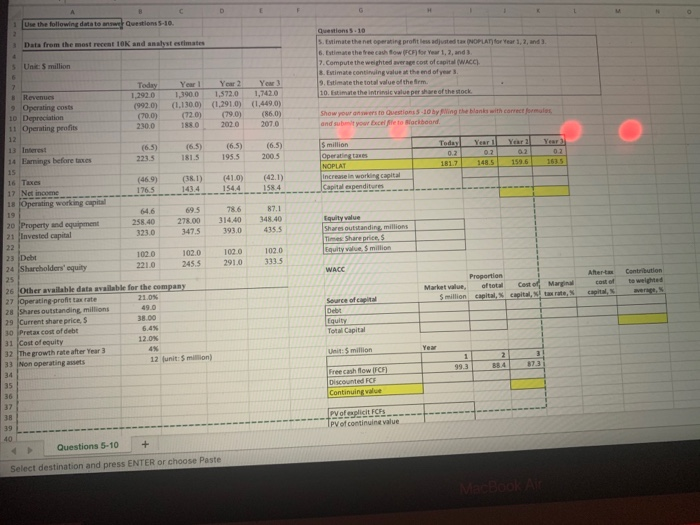  Data from the most recent OK and analyst estimates questions 5.10