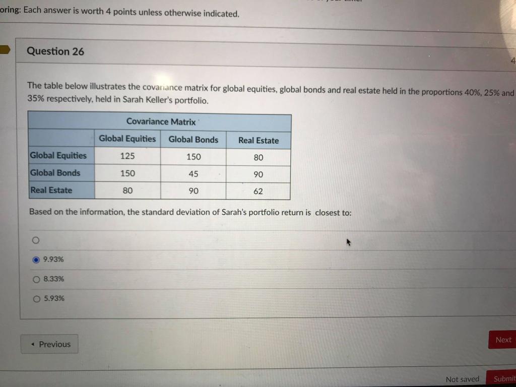  oring: Each answer is worth 4 points unless otherwise indicated. Question