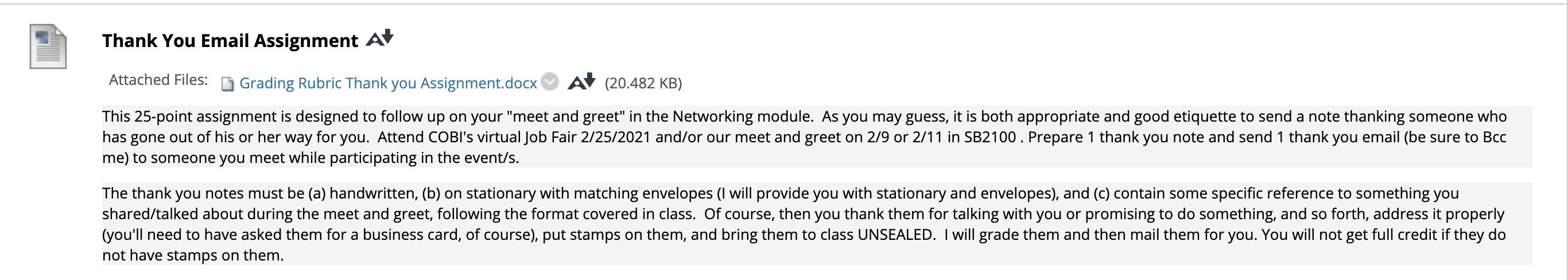  Thank You Email Assignment A Attached Files: Grading Rubric Thank you