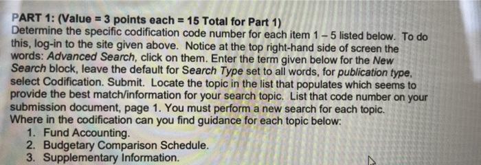  PART 1: (Value = 3 points each = 15 Total for