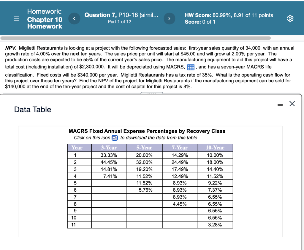  Homework: = Chapter 10 Homework Question 7, P10-18 (simil... Part 1