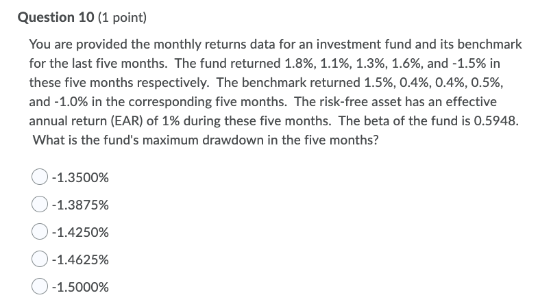 for an investment fund and its benchmark for the last five months.