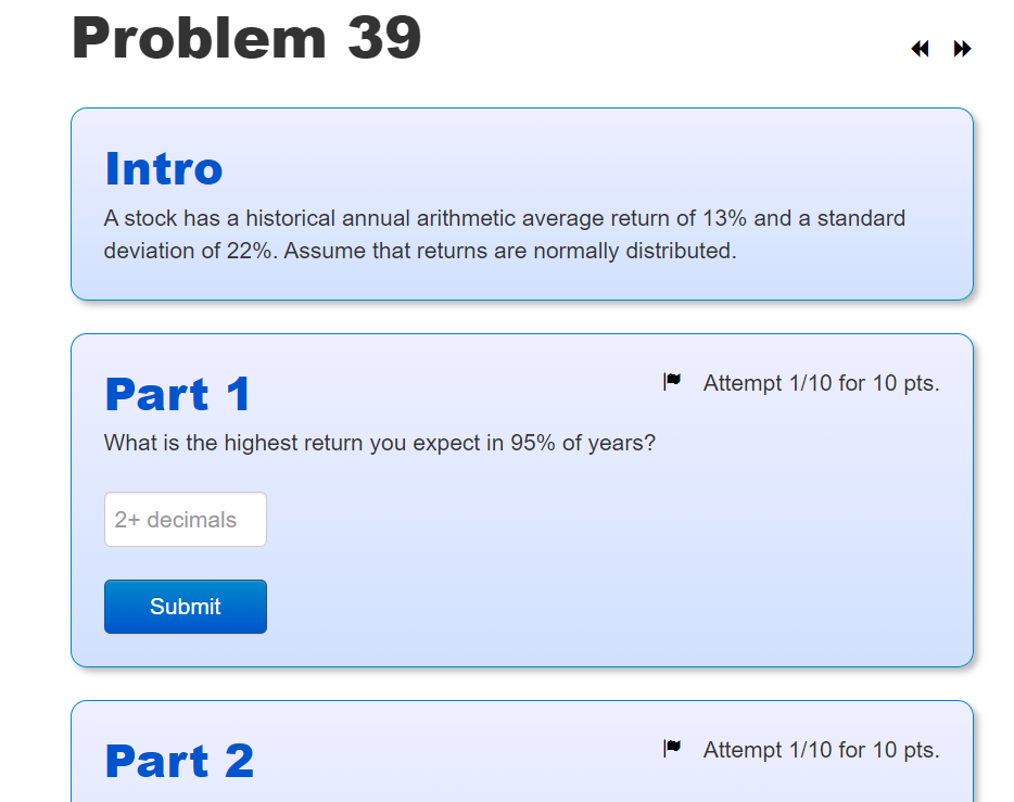 Intro A stock has a historical annual arithmetic average return of