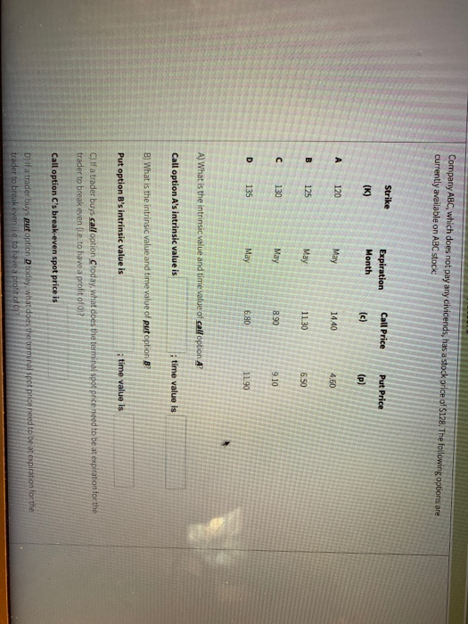  Company ABC, which does not pay any cividends, has a stock