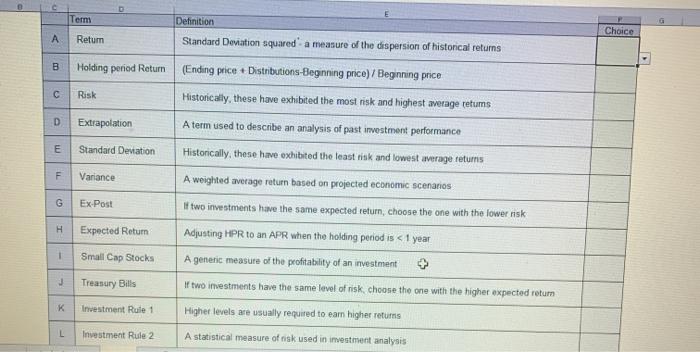 please match the correct term with definition. Term Choice A Return .