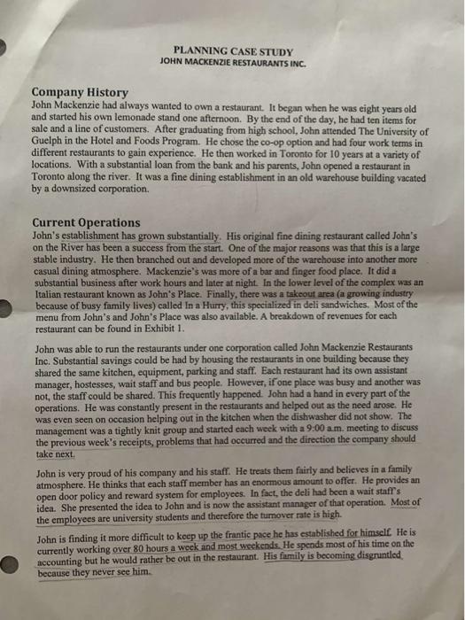 Create a PEST analysis for Mackenzie restaurants PLANNING CASE STUDY JOHN MACKENZIE