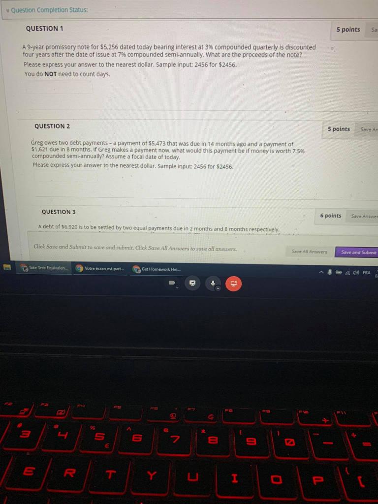 Question Completion Status: QUESTION 1 5 points Sa A 9-year promissory