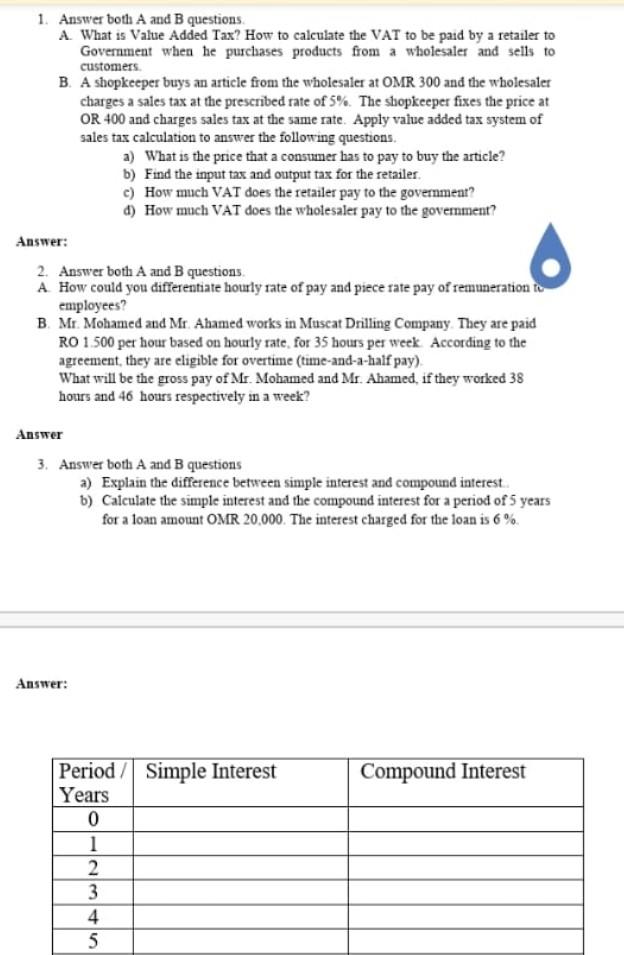 solve all questions please 1. Answer both A and B questions