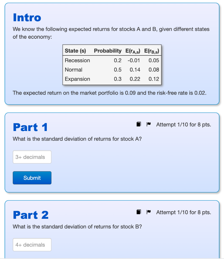  Intro We know the following expected returns for stocks A and