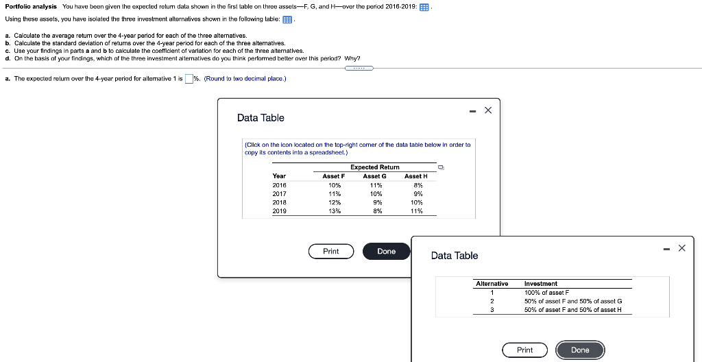 Please answer A-D Portfolio analysis You have been given the expected returi
