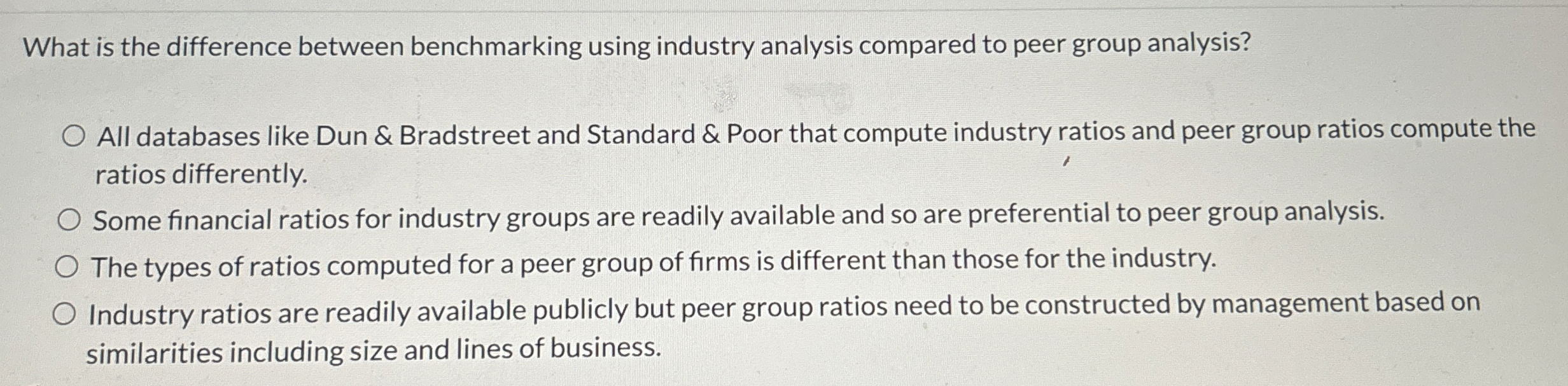  What is the difference between benchmarking using industry analysis compared to
