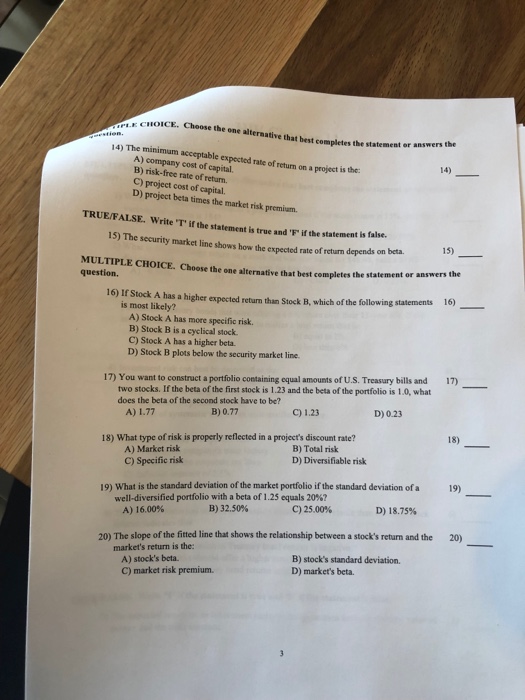  CHOICE. Choose the one alteraative that best completes the statement or