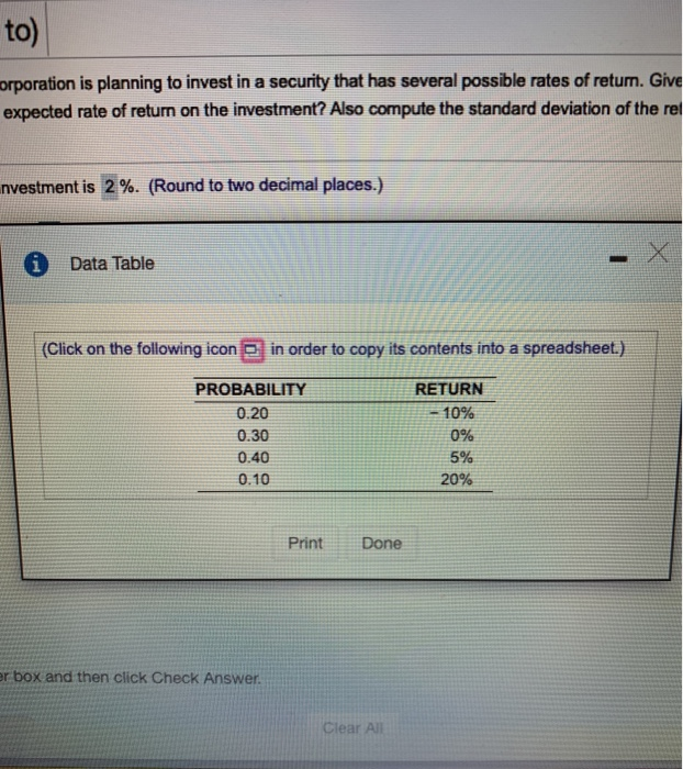 and risk) Universal Corporation is planning to invest in a security that
