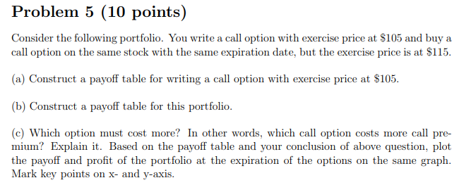  Problem 5 (10 points) Consider the following portfolio. You write a