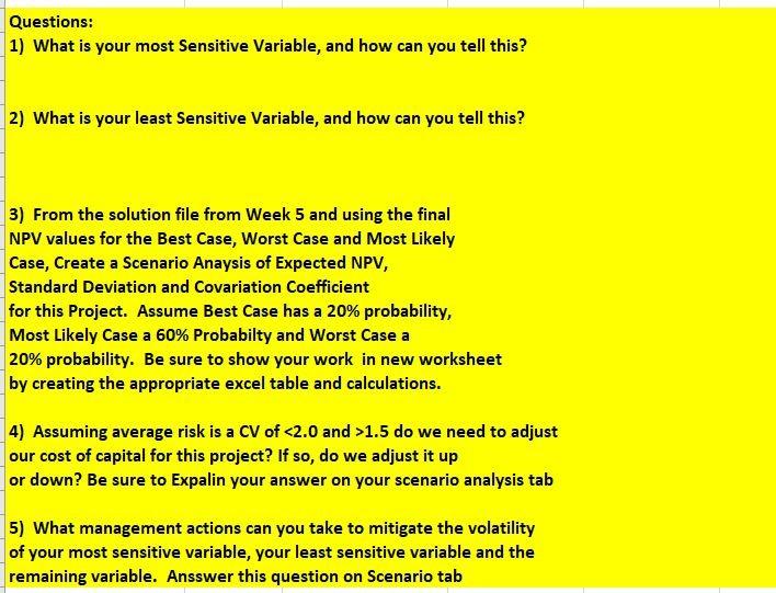 Tab from Week 5 Excel Assignment and using the starting values for