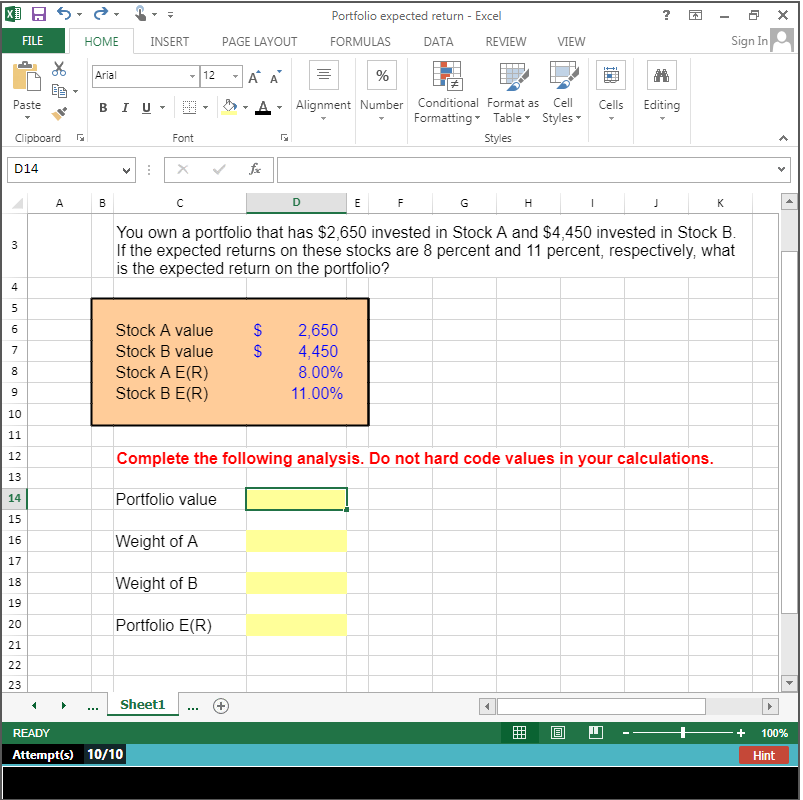  XU Portfolio expected return - Excel 5 X FILE HOME INSERT