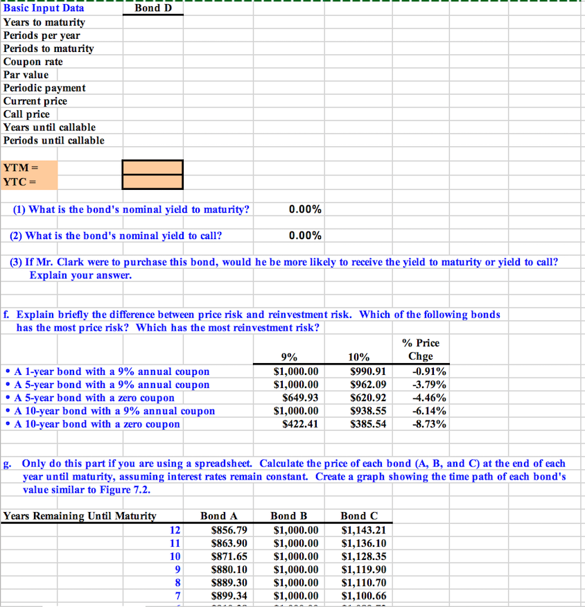Bond D Basic Input Data Years to maturity Periods per year