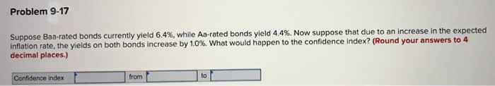  Problem 9-17 Suppose Baa-rated bonds currently yield 6.4%, while Aa-rated bonds