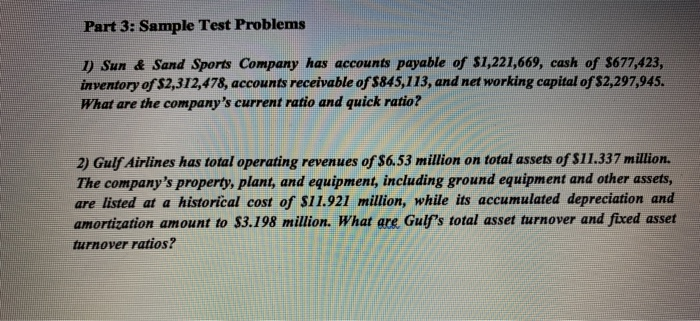  Part 3: Sample Test Problems 1) Sun & Sand Sports Company