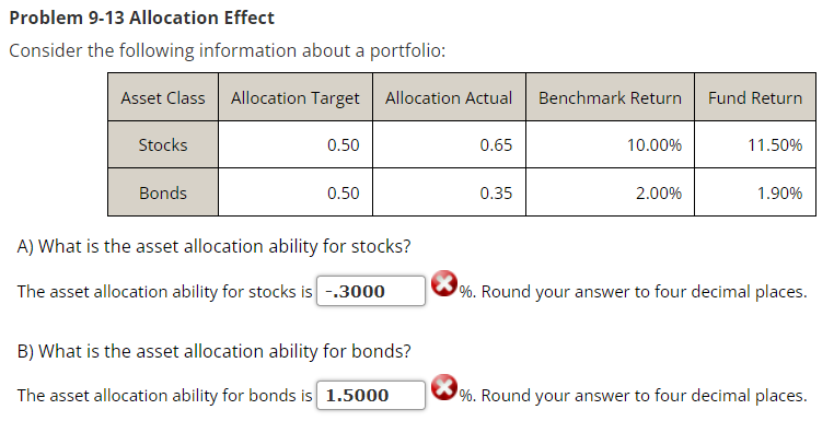  Problem 9-13 Allocation Effect Consider the following information about a portfolio: