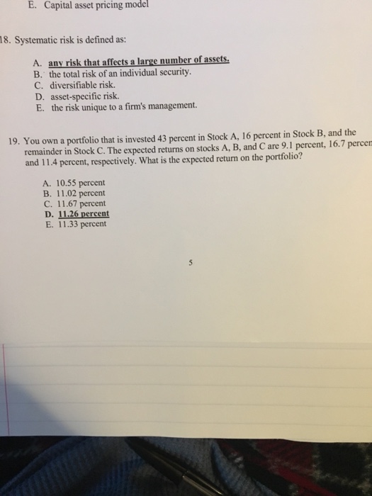  #19 E. Capital asset pricing model 18. Systematic risk is defined