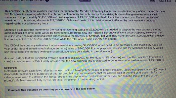  Help Save & Exh This exercise parallels the machine purchase decision