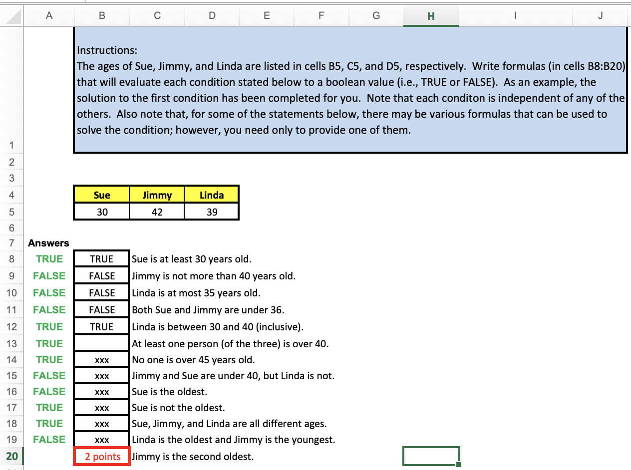 A B C D E F G H I J Instructions: