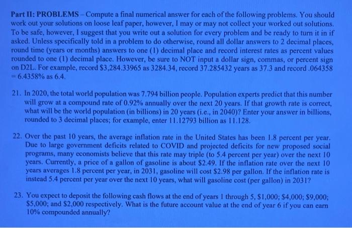 just need question 22 Part II: PROBLEMS - Compute a final numerical