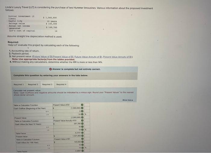 previously asked answer correctly not sure what table to use Linda's Luxury