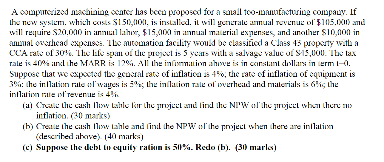 A computerized machining center has been proposed for a small too-manufacturing