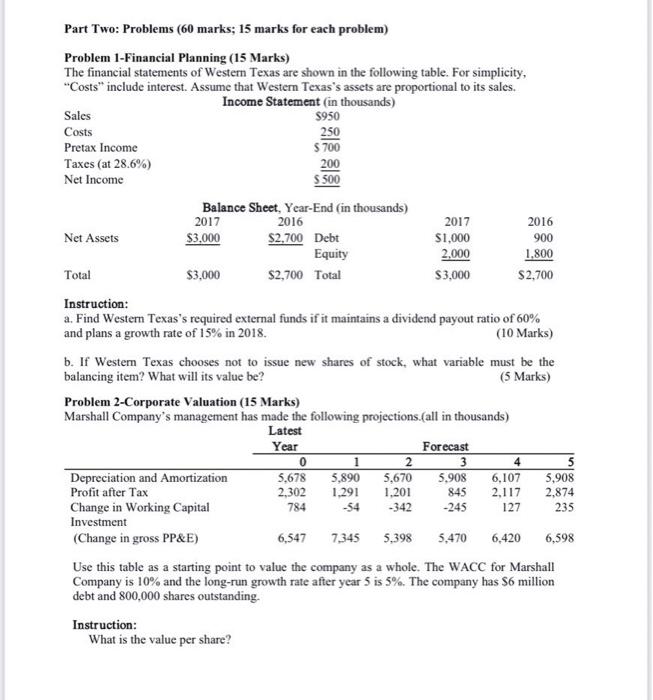 please some do this calculation for me. Part Two: Problems (60 marks;