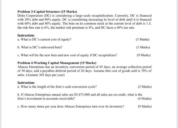 15 marks for each problem) Problem 1-Financial Planning (15 Marks) The financial