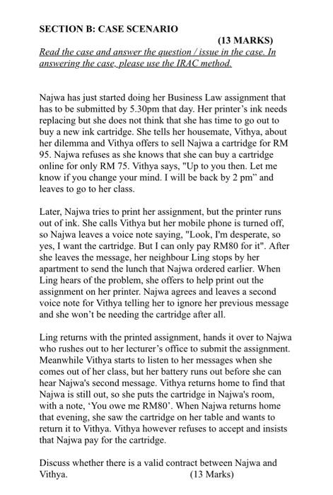  SECTION B: CASE SCENARIO (13 MARKS) Read the case and answer