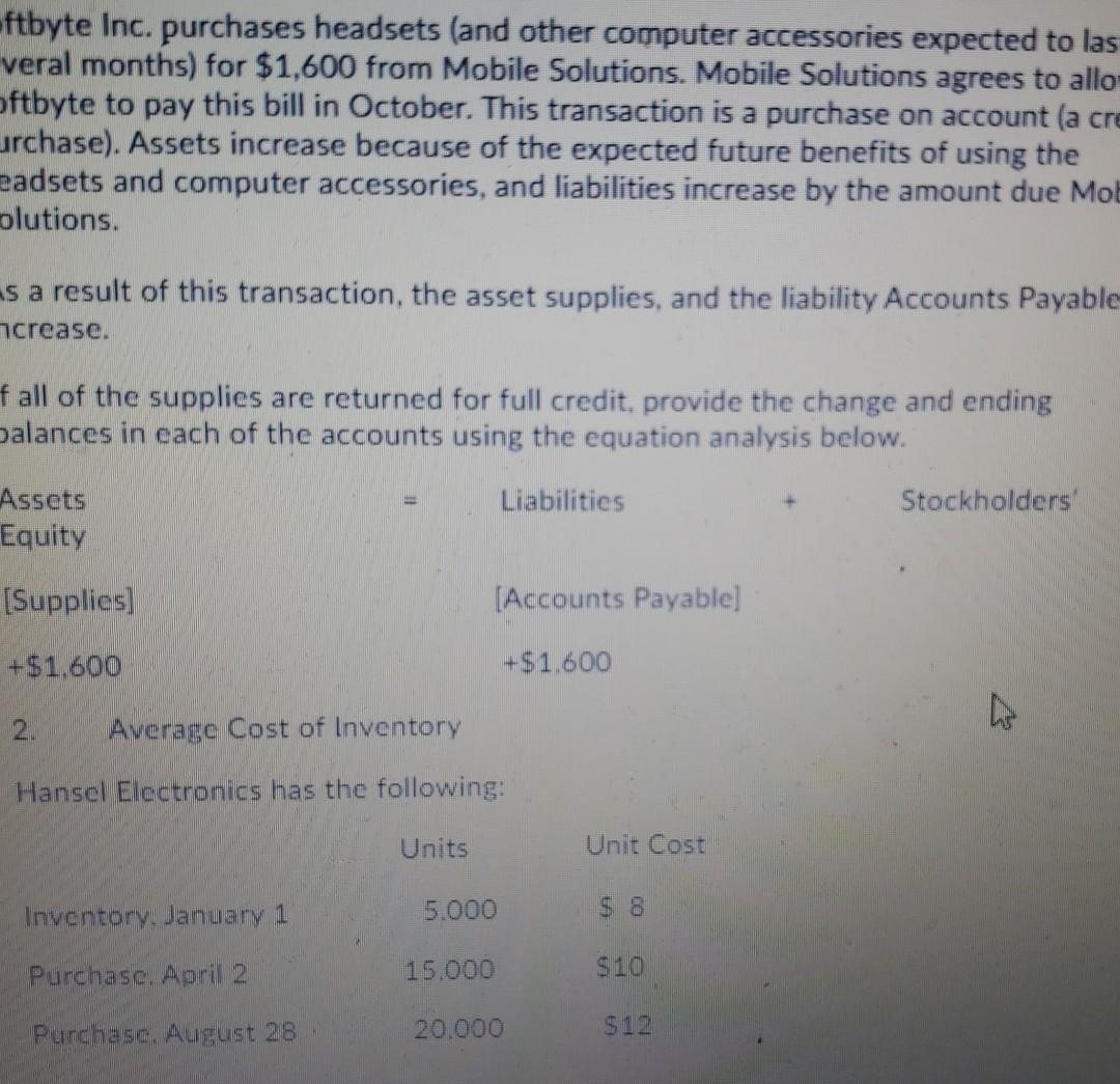 Please show calculation ftbyte Inc. purchases headsets (and other computer accessories