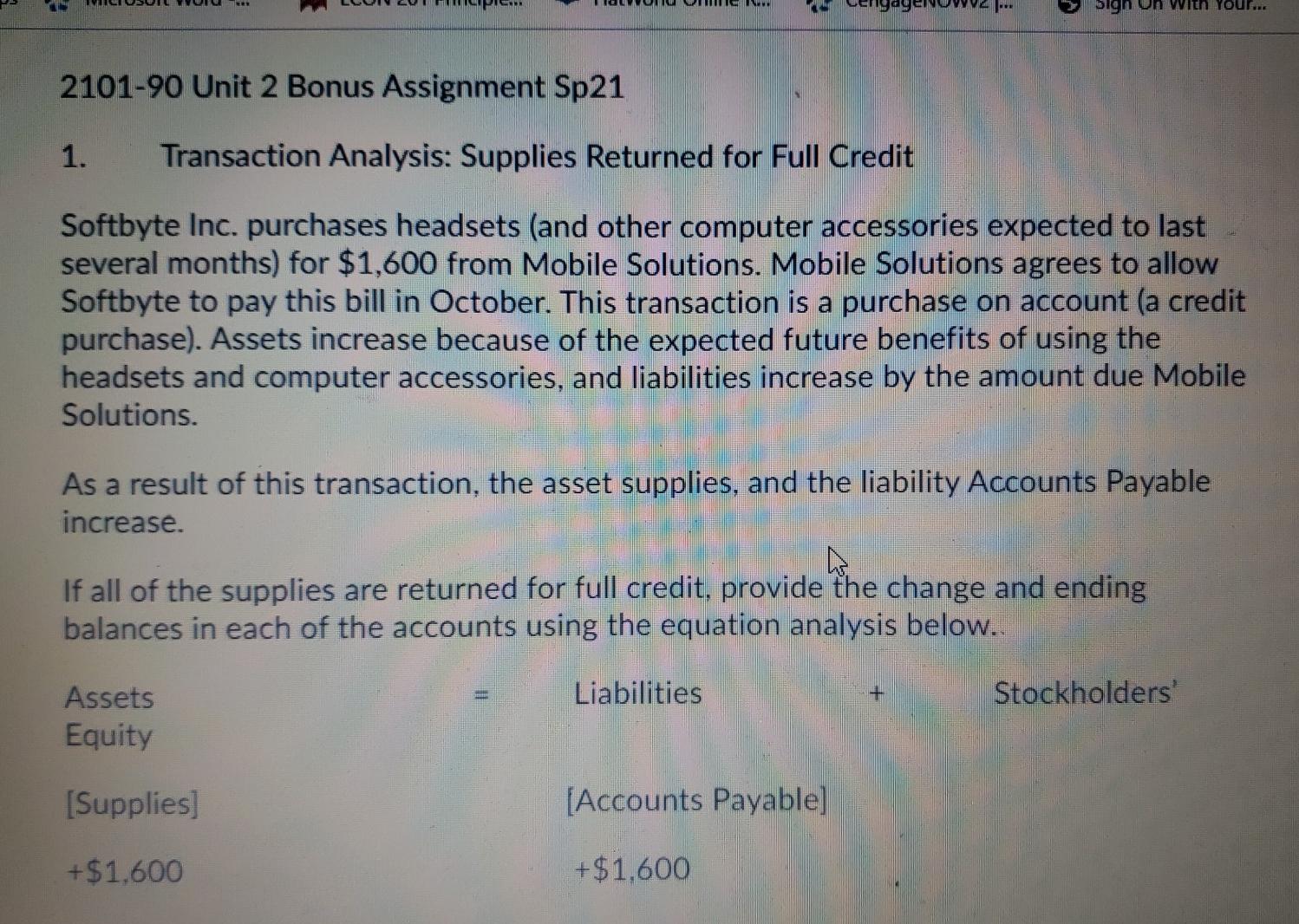 expected to las veral months) for $1,600 from Mobile Solutions. Mobile Solutions