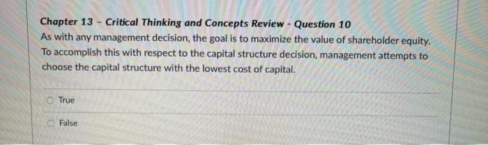  Chapter 13 - Critical Thinking and Concepts Review - Question 10
