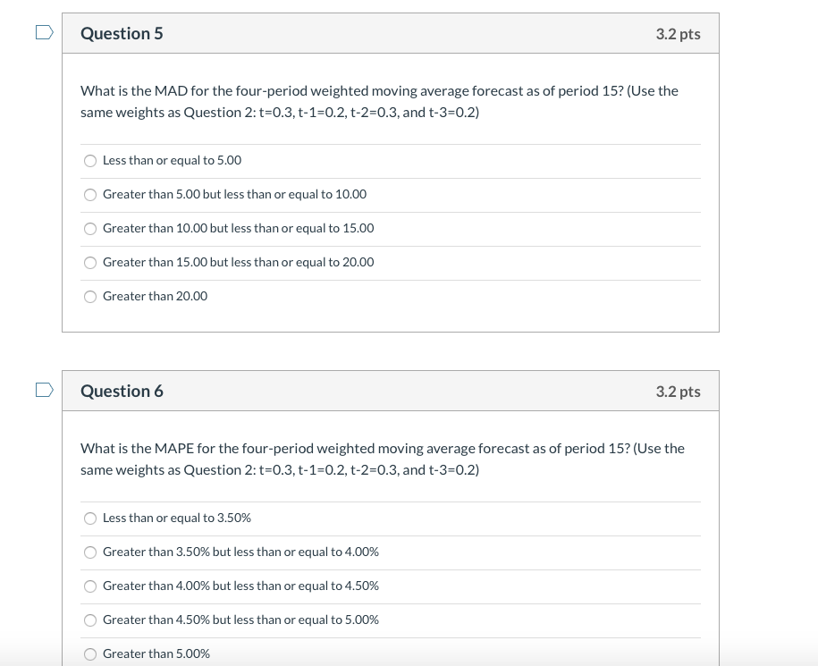 three-period and four-period moving- average forecasts for bottles of water. Round off