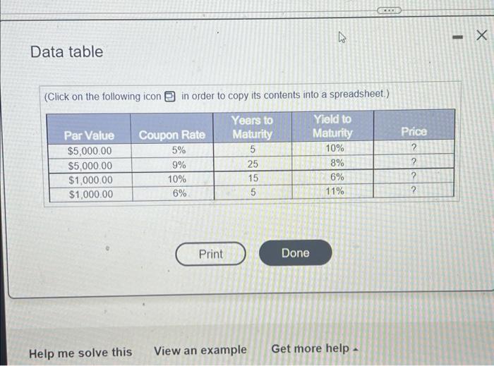 the bonds from the following table with semiannual coupon payments a. Find