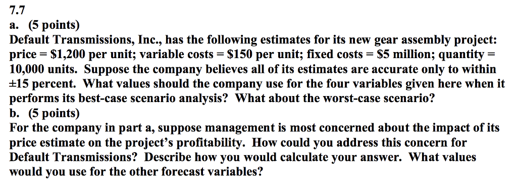a. (5 points) Default Transmissions, Inc., has the following estimates for