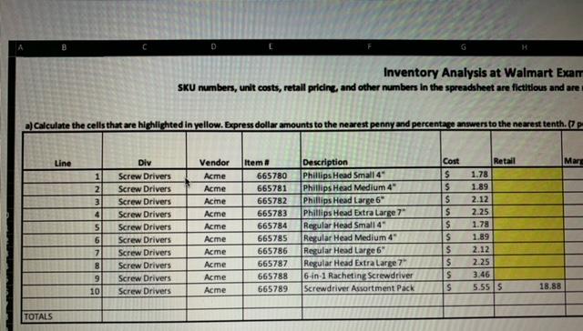 Use Excel formulas to complete the calculations and then answer the short-answer