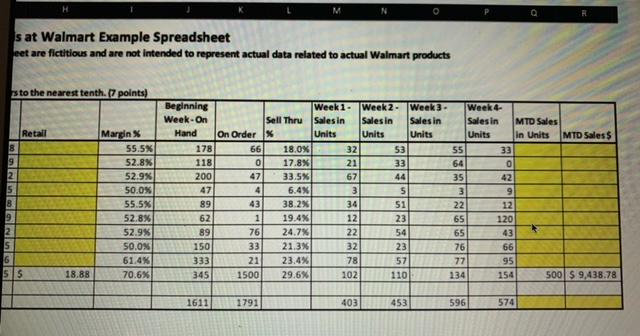 questions in the following spreadsheet: Inventory Analysis at Walmart Click for more