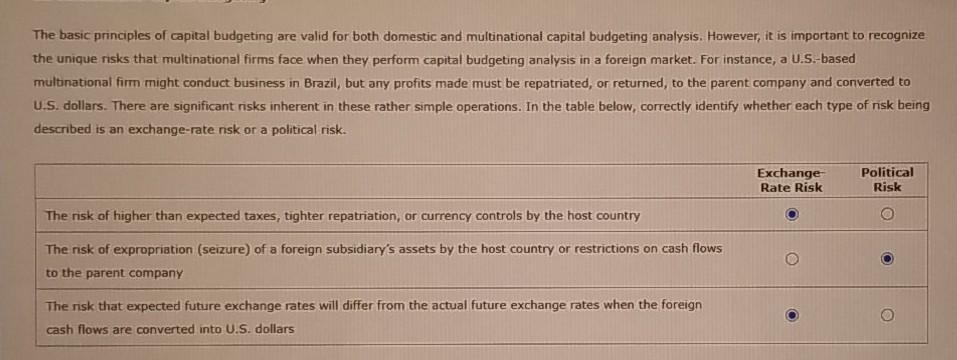 The basic principles of capital budgeting are valid for both domestic