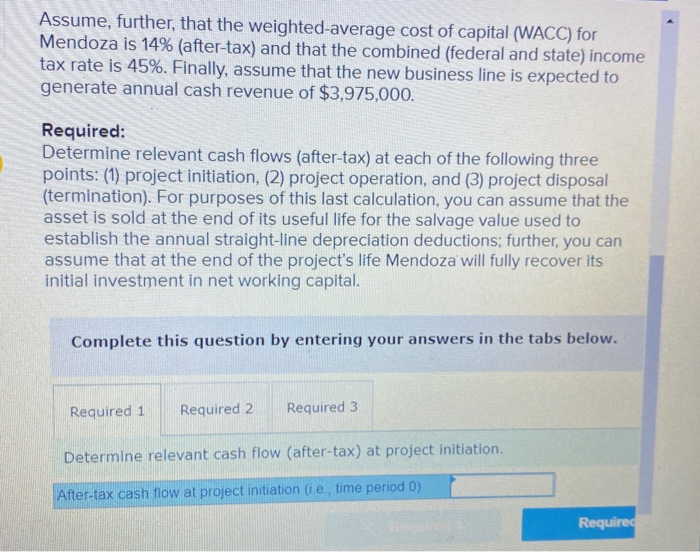 Mendoza is exploring whether to enter a complementary line of business. The