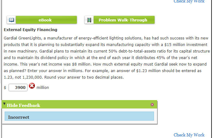  Check My Work eBook Problem Walk-Through External Equity Financing Gardial GreenLights,
