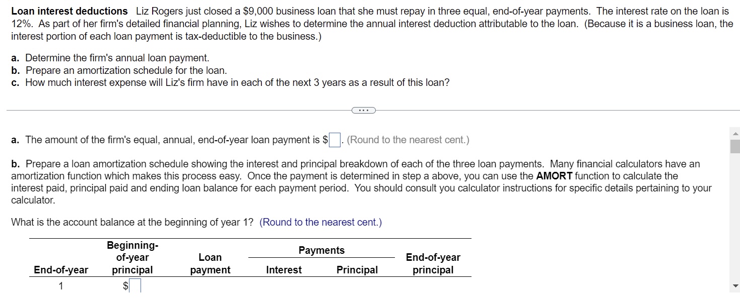 Please write how it solve please and the answer Loan interest deductions