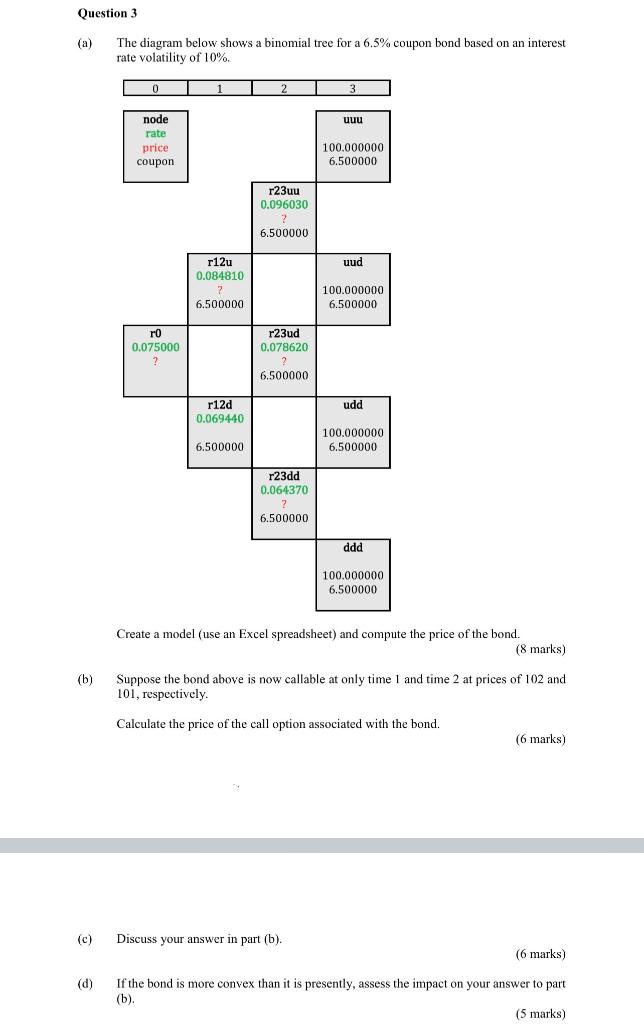  Question 3 (a) The diagram below shows a binomial tree for